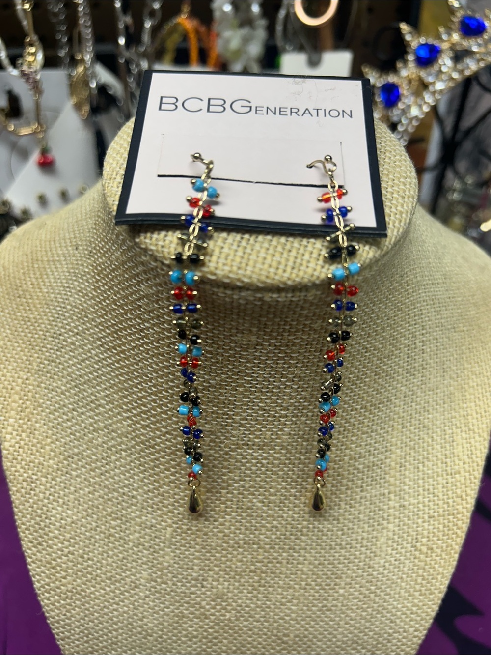 NWT BCBGeneration Multicolor Beaded Gold Drop Earrings
